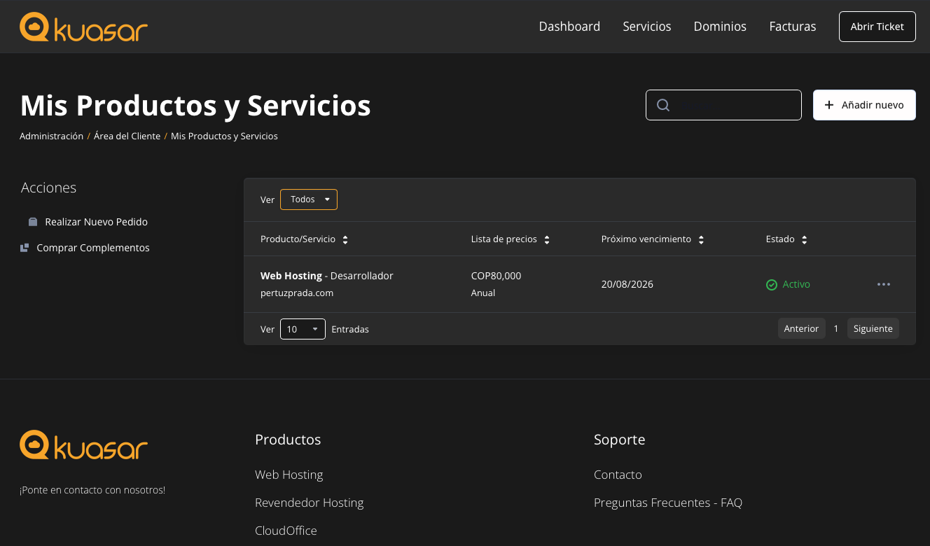 Panel de CloudHosting - Gestión de hosting web con cPanel y SSL automático